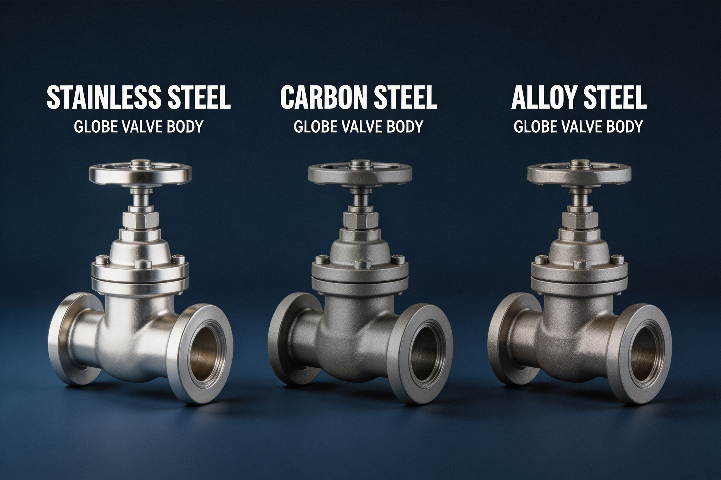 Globe valves in different materials stainless steel carbon steel alloy 20 duplex 2205